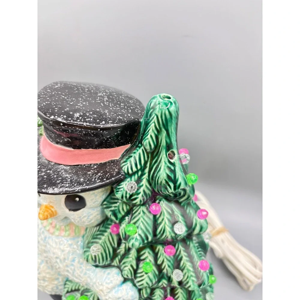 Ceramic Snowman Hugging Christmas Tree Light Up Decoration Holiday Decor‎